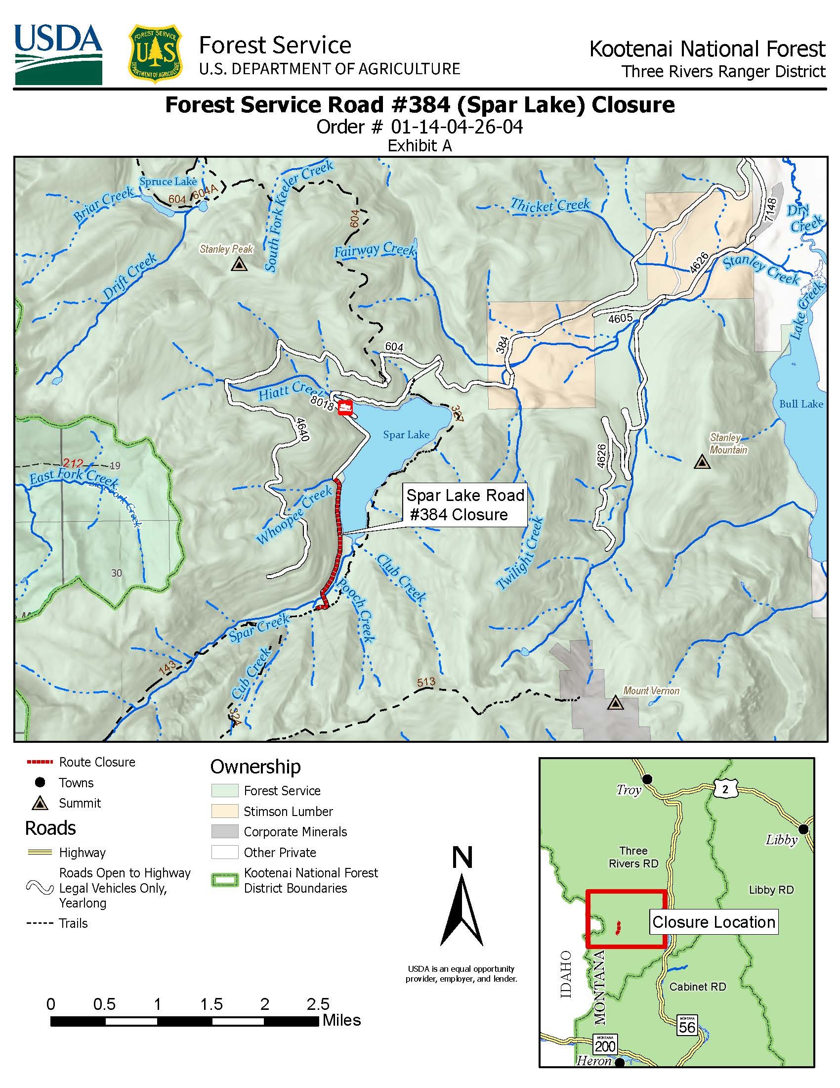 Kootenai National Forest | Spar Lake Road #384 Road Closed to Motorized ...