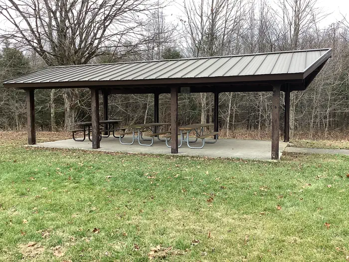 Pavilion and grassy area at Blackwell Campground trailhead
