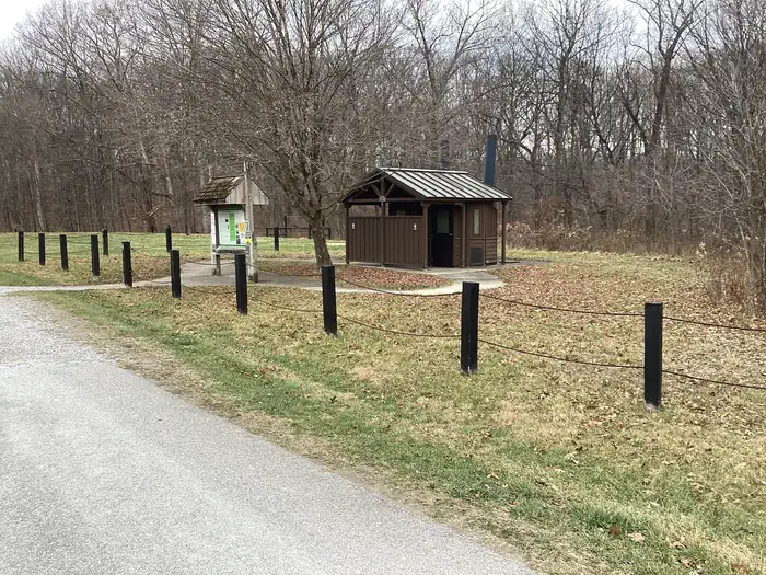 A photo of vault toilets at Blackwell Campground