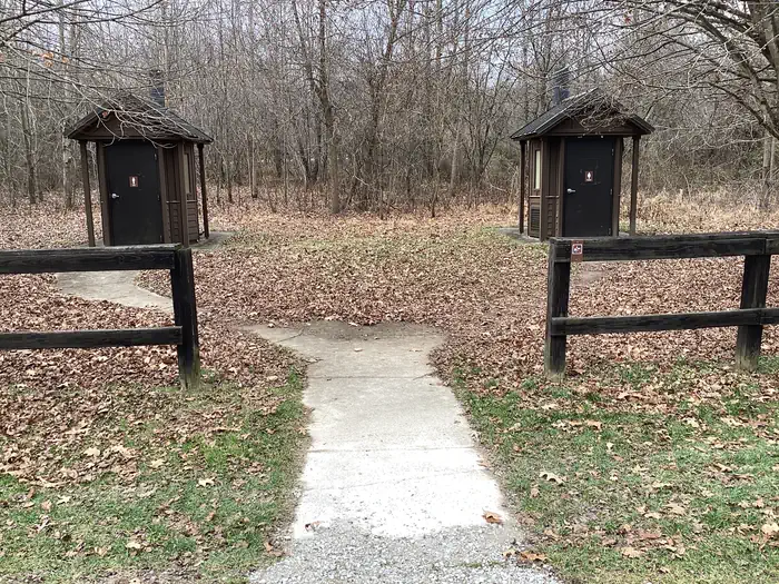 A photo of vault toilets at Blackwell Campground