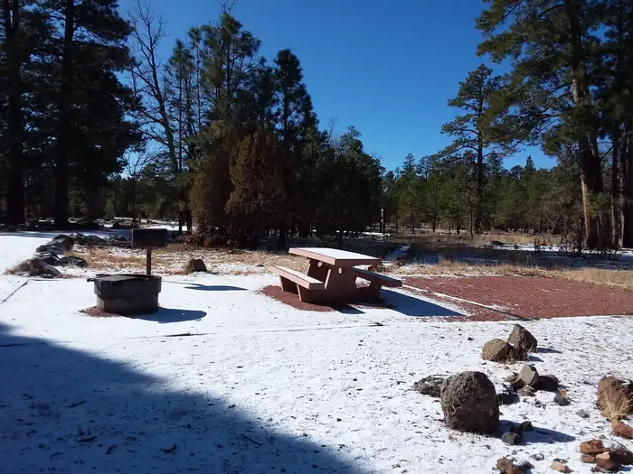 Rock Crossing Campground site showing tent pad, table, fire pit, and standing grill
