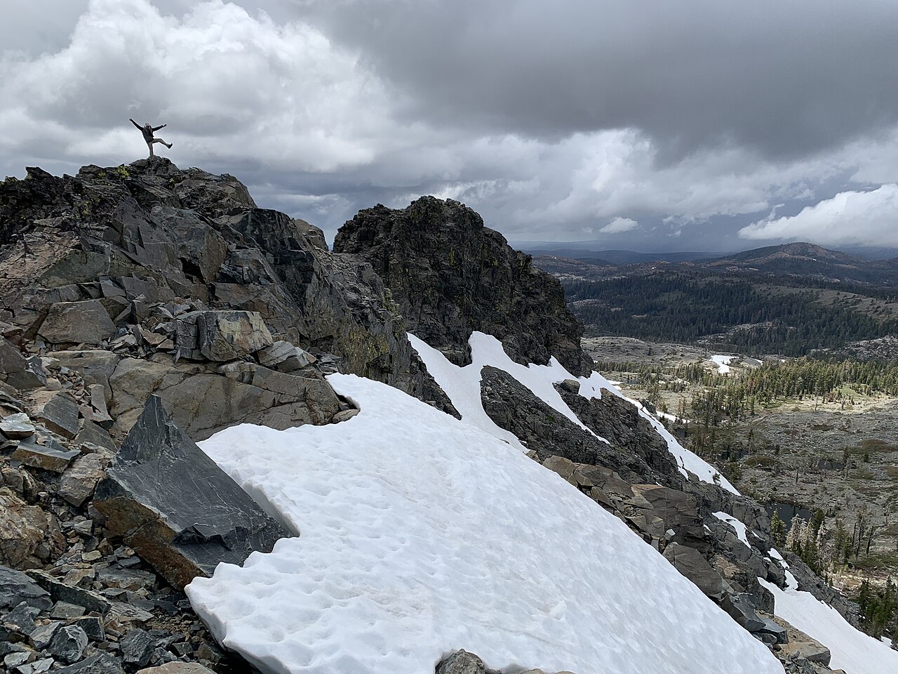 Black Buttes, 8028-feet, is a peak that can be climbed in a short day via Grouse Ridge Trail near the Emigrant Wilderness on the USDA Forest Service, Tahoe National Forest, California. The trail drops into a canyon and then descends on top of Sand Hill Ri