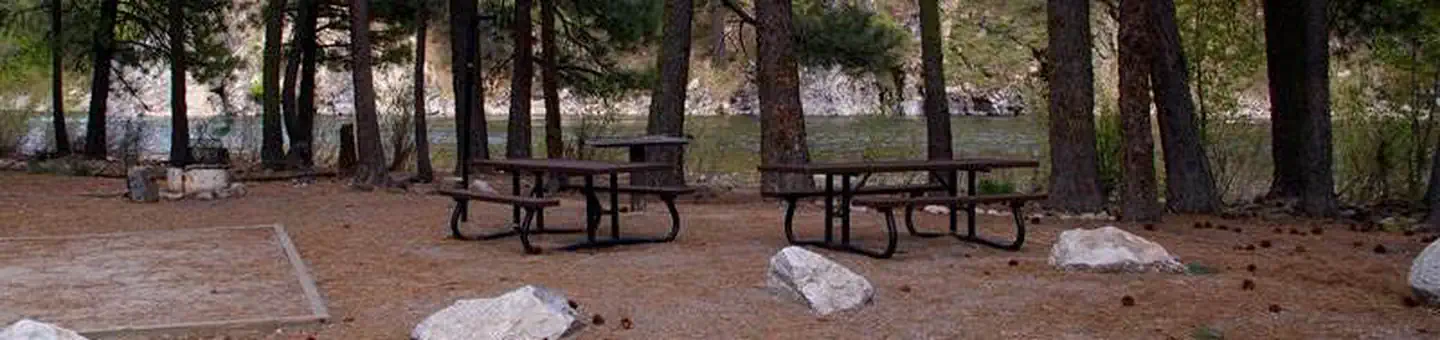 The South Fork Boise River runs along the eastern edge of the campground, offering rafting, swimming and fishing with picnic tables, BBQ stand and tent pads on the sites.