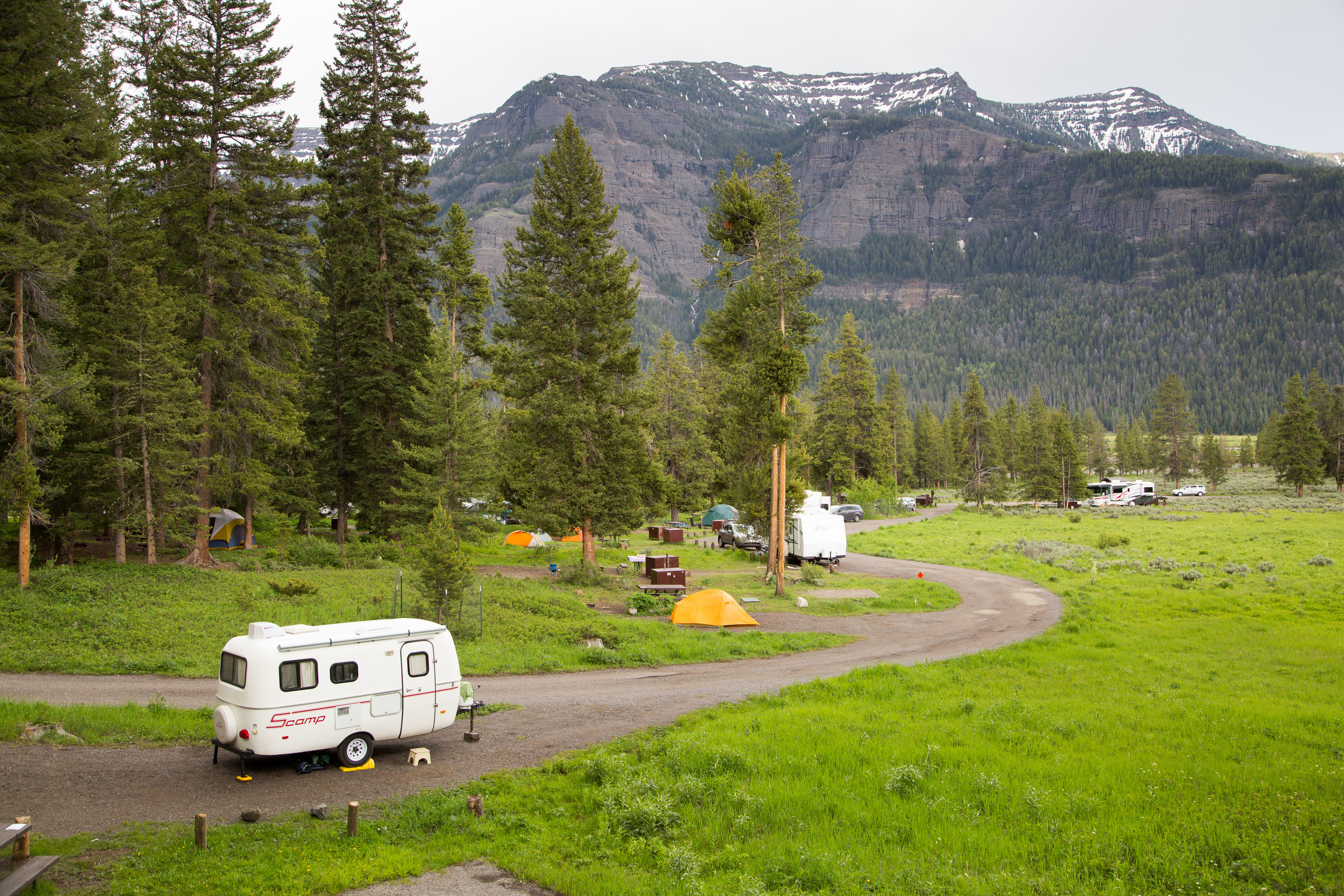 Camping trailer at campsite